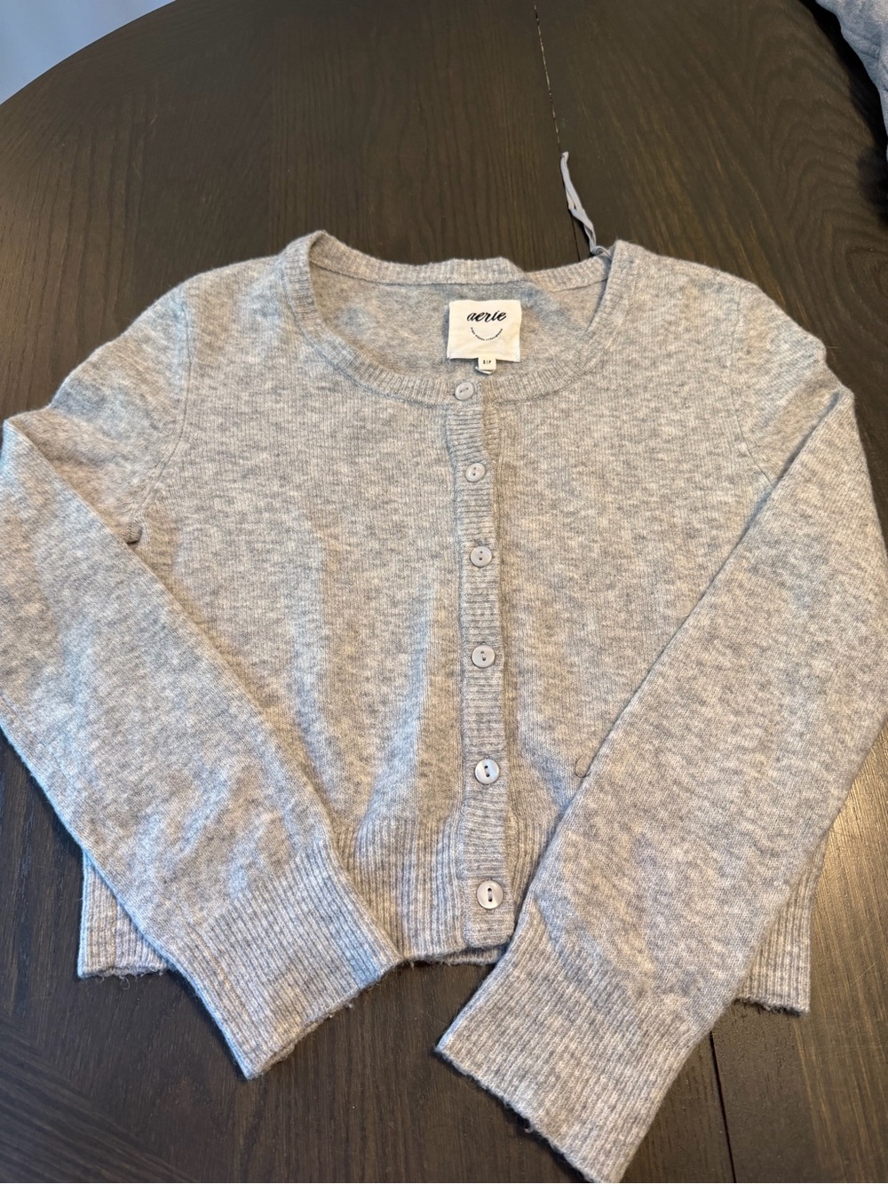 aerie Light Gray Button-Up Cropped Cardigan